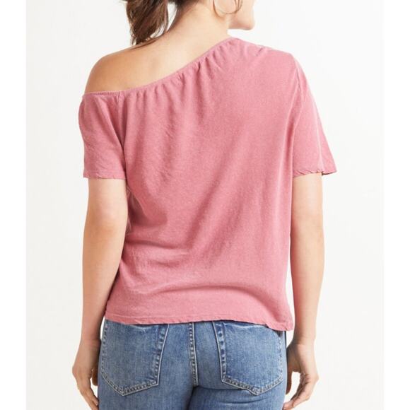 LA Made XSmall Pink Sylvie Off The Shoulder Tee Tshirt Linen Cotton Short Sleeve - Picture 10 of 11
